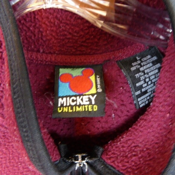 Vintage Disney Sweatshirt Men Large Red Gray Fleece Pullover 1/4 Zip Jerry Leigh - Picture 7 of 10